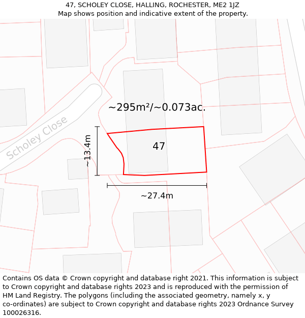 47, SCHOLEY CLOSE, HALLING, ROCHESTER, ME2 1JZ: Plot and title map