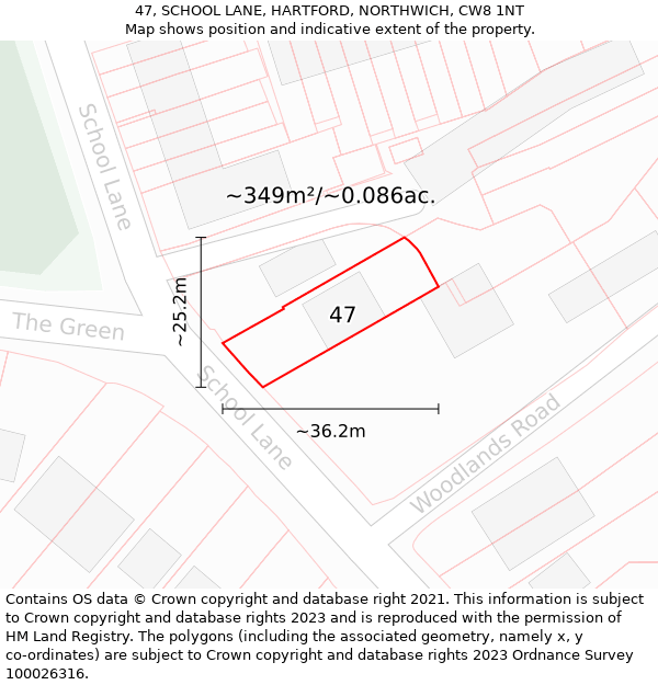 47, SCHOOL LANE, HARTFORD, NORTHWICH, CW8 1NT: Plot and title map