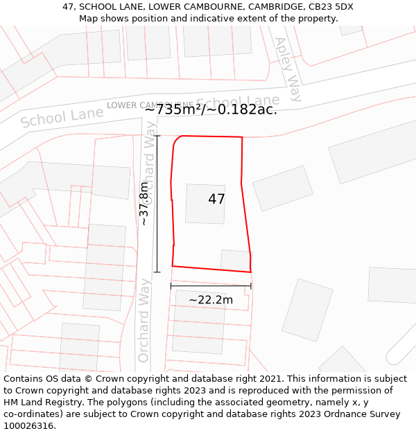 47, SCHOOL LANE, LOWER CAMBOURNE, CAMBRIDGE, CB23 5DX: Plot and title map