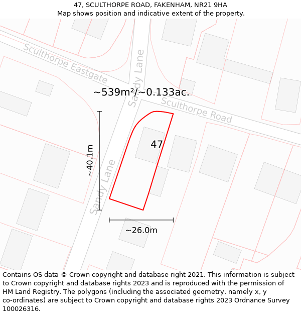 47, SCULTHORPE ROAD, FAKENHAM, NR21 9HA: Plot and title map