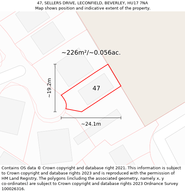 47, SELLERS DRIVE, LECONFIELD, BEVERLEY, HU17 7NA: Plot and title map