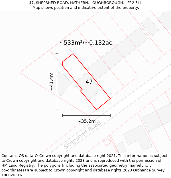 47, SHEPSHED ROAD, HATHERN, LOUGHBOROUGH, LE12 5LL: Plot and title map