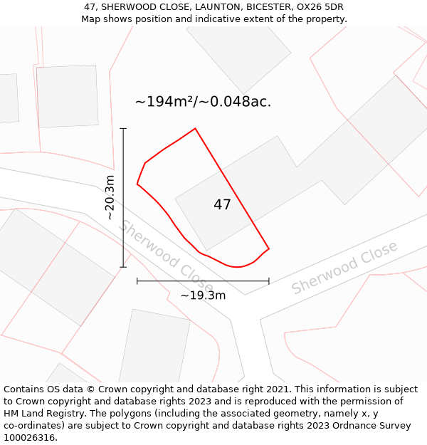 47, SHERWOOD CLOSE, LAUNTON, BICESTER, OX26 5DR: Plot and title map