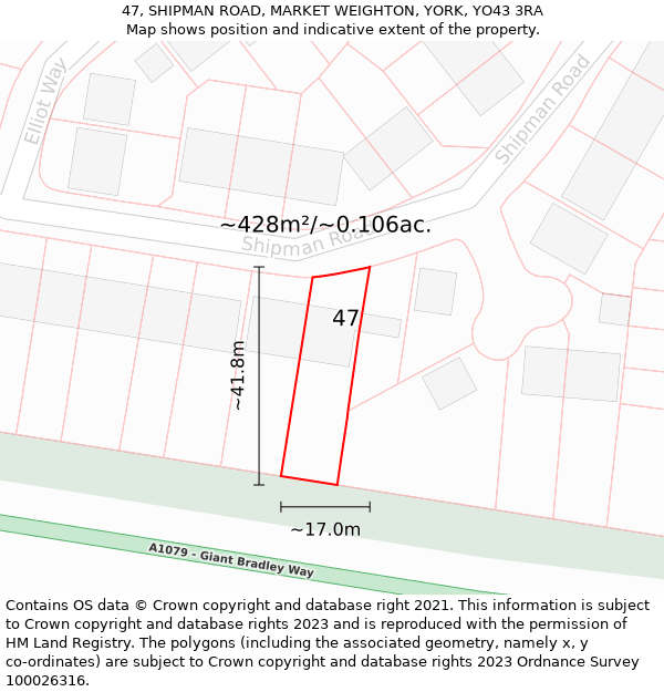 47, SHIPMAN ROAD, MARKET WEIGHTON, YORK, YO43 3RA: Plot and title map