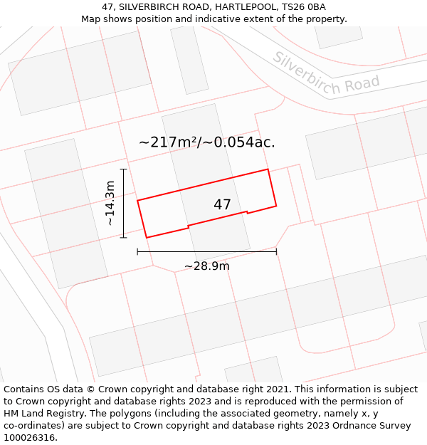 47, SILVERBIRCH ROAD, HARTLEPOOL, TS26 0BA: Plot and title map