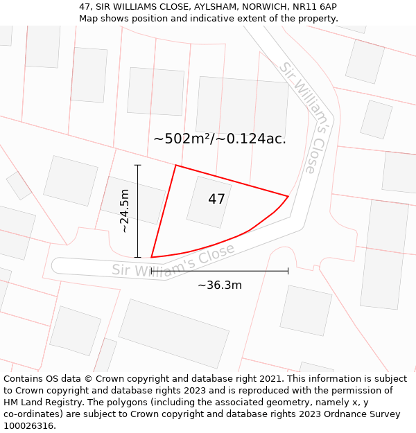 47, SIR WILLIAMS CLOSE, AYLSHAM, NORWICH, NR11 6AP: Plot and title map