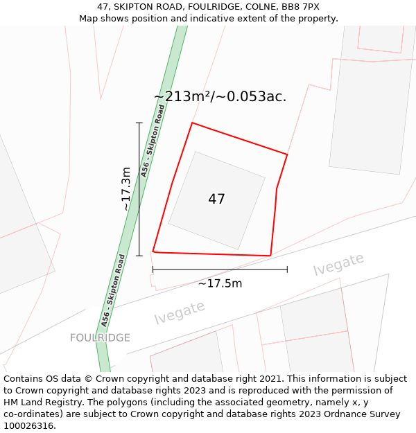47, SKIPTON ROAD, FOULRIDGE, COLNE, BB8 7PX: Plot and title map