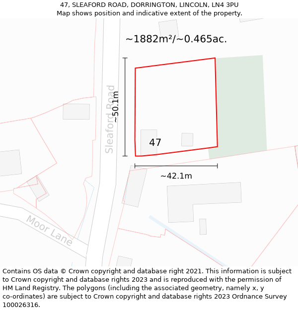 47, SLEAFORD ROAD, DORRINGTON, LINCOLN, LN4 3PU: Plot and title map