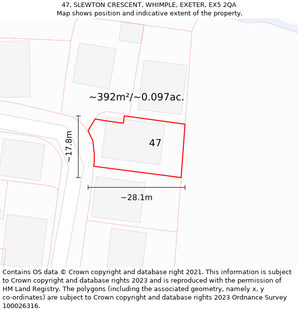 47, SLEWTON CRESCENT, WHIMPLE, EXETER, EX5 2QA: Plot and title map