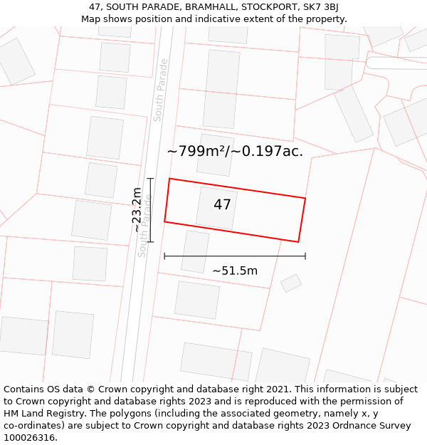 47, SOUTH PARADE, BRAMHALL, STOCKPORT, SK7 3BJ: Plot and title map