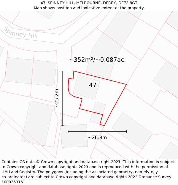 47, SPINNEY HILL, MELBOURNE, DERBY, DE73 8GT: Plot and title map