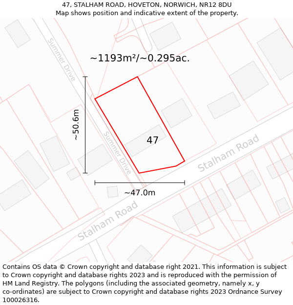 47, STALHAM ROAD, HOVETON, NORWICH, NR12 8DU: Plot and title map