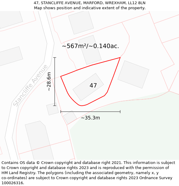 47, STANCLIFFE AVENUE, MARFORD, WREXHAM, LL12 8LN: Plot and title map