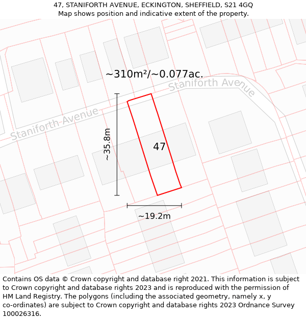 47, STANIFORTH AVENUE, ECKINGTON, SHEFFIELD, S21 4GQ: Plot and title map