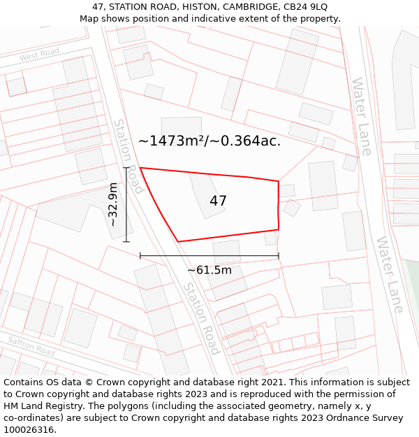 47, STATION ROAD, HISTON, CAMBRIDGE, CB24 9LQ: Plot and title map