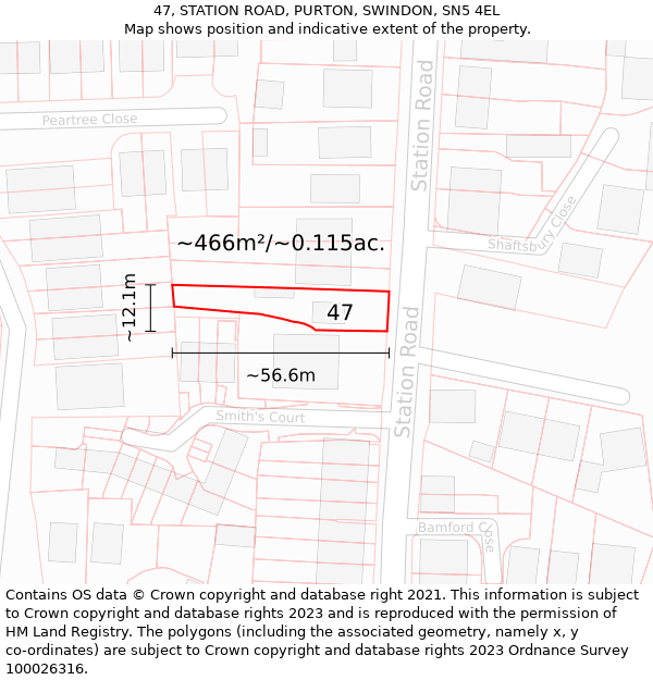 47, STATION ROAD, PURTON, SWINDON, SN5 4EL: Plot and title map