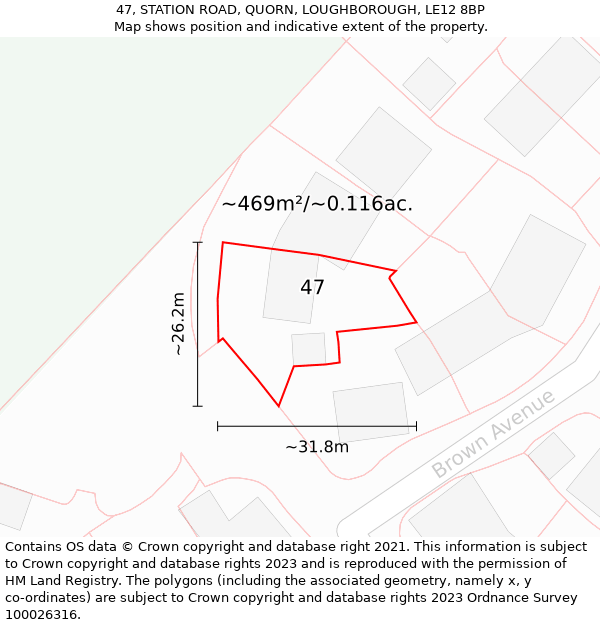 47, STATION ROAD, QUORN, LOUGHBOROUGH, LE12 8BP: Plot and title map