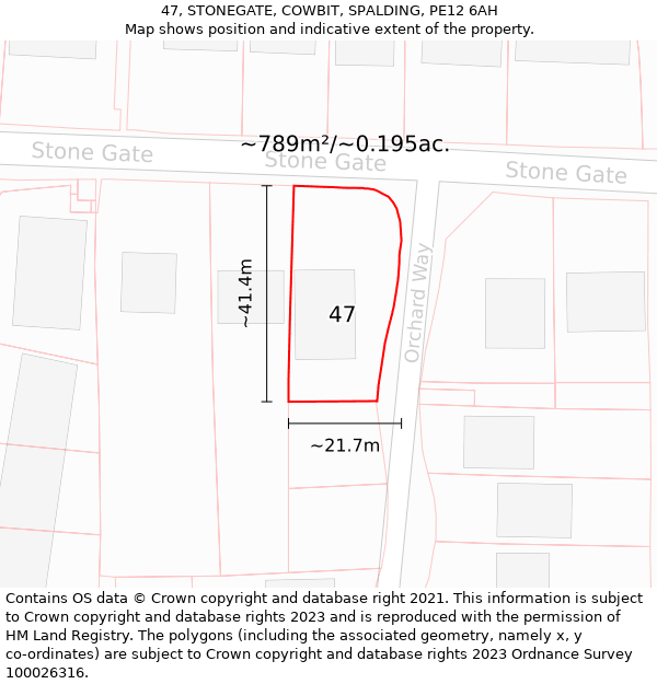 47, STONEGATE, COWBIT, SPALDING, PE12 6AH: Plot and title map