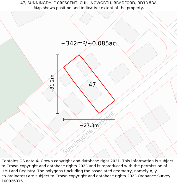 47, SUNNINGDALE CRESCENT, CULLINGWORTH, BRADFORD, BD13 5BA: Plot and title map