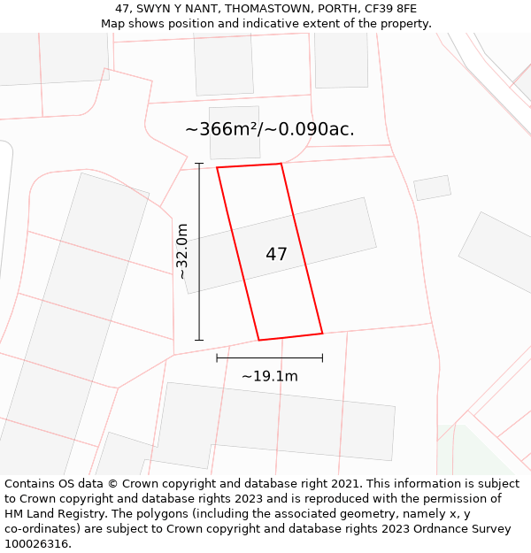 47, SWYN Y NANT, THOMASTOWN, PORTH, CF39 8FE: Plot and title map