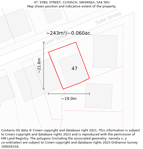 47, SYBIL STREET, CLYDACH, SWANSEA, SA6 5EU: Plot and title map