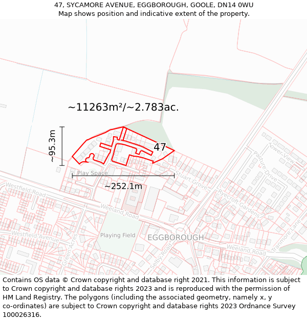 47, SYCAMORE AVENUE, EGGBOROUGH, GOOLE, DN14 0WU: Plot and title map