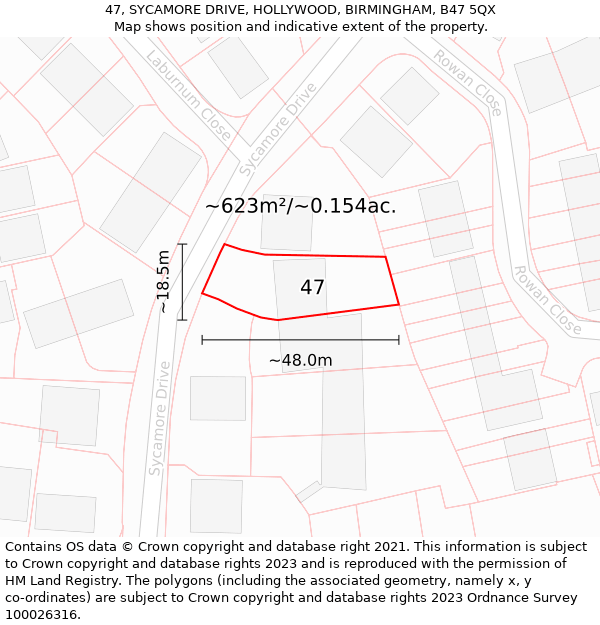 47, SYCAMORE DRIVE, HOLLYWOOD, BIRMINGHAM, B47 5QX: Plot and title map