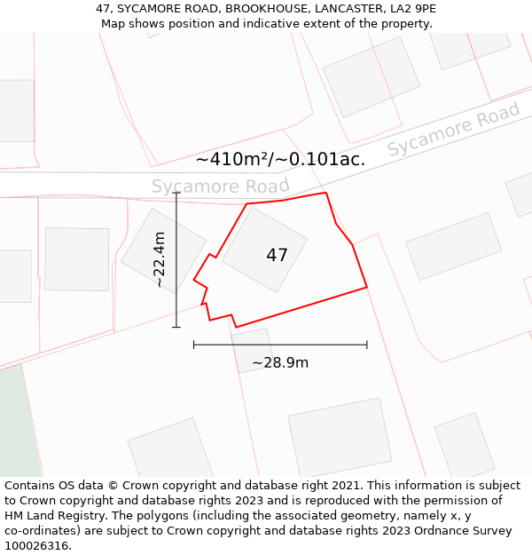 47, SYCAMORE ROAD, BROOKHOUSE, LANCASTER, LA2 9PE: Plot and title map