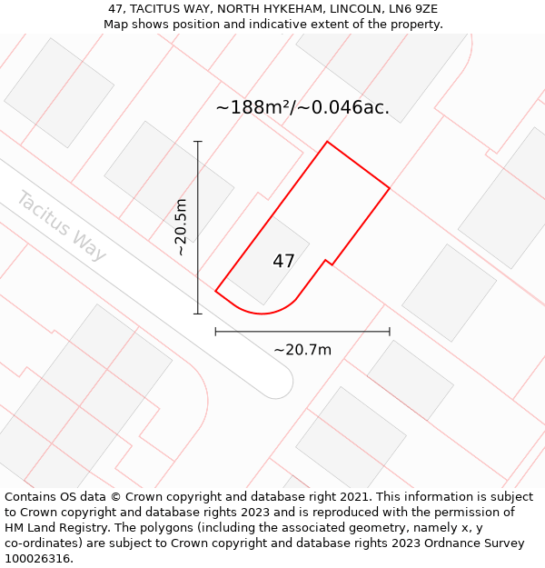 47, TACITUS WAY, NORTH HYKEHAM, LINCOLN, LN6 9ZE: Plot and title map