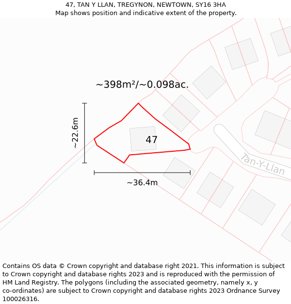 47, TAN Y LLAN, TREGYNON, NEWTOWN, SY16 3HA: Plot and title map