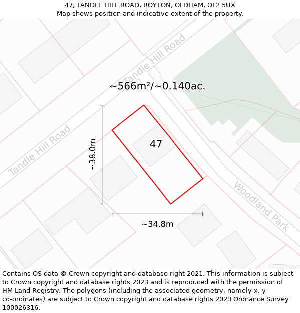 47, TANDLE HILL ROAD, ROYTON, OLDHAM, OL2 5UX: Plot and title map