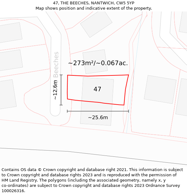 47, THE BEECHES, NANTWICH, CW5 5YP: Plot and title map