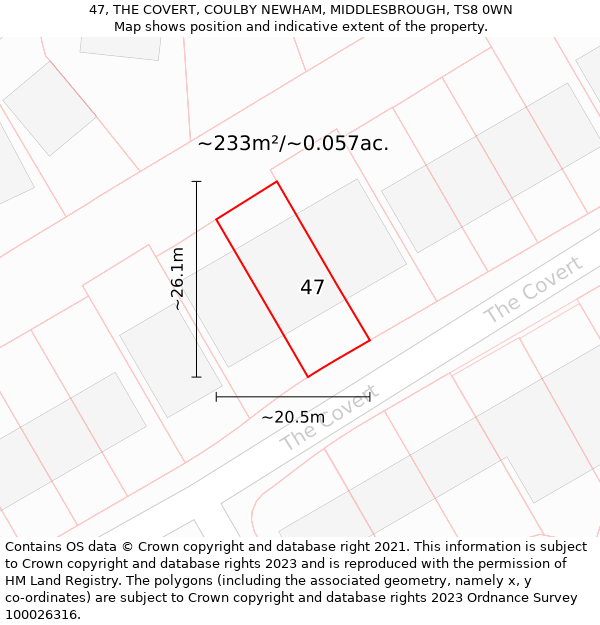 47, THE COVERT, COULBY NEWHAM, MIDDLESBROUGH, TS8 0WN: Plot and title map