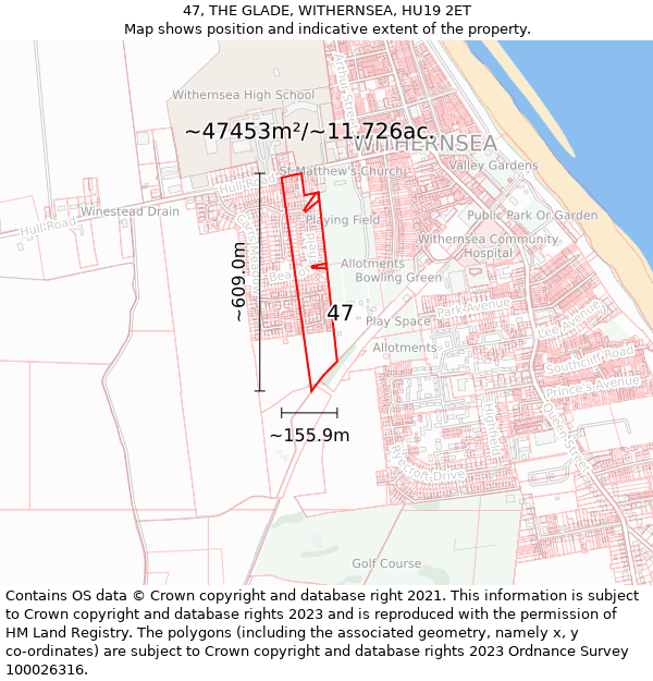 47, THE GLADE, WITHERNSEA, HU19 2ET: Plot and title map