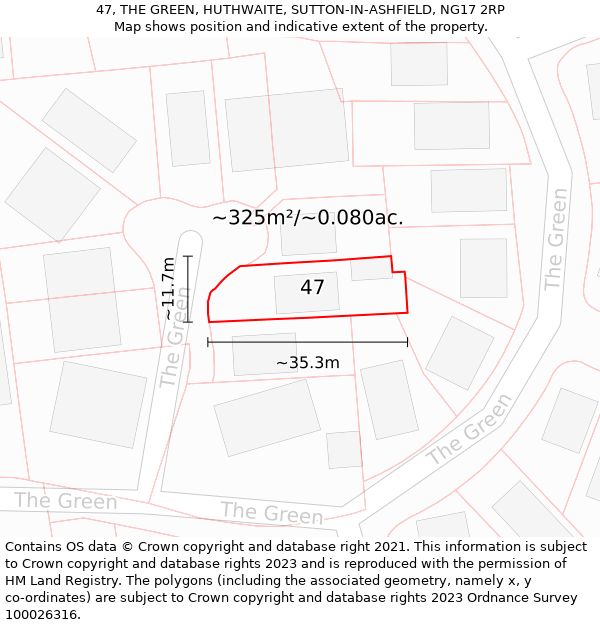 47, THE GREEN, HUTHWAITE, SUTTON-IN-ASHFIELD, NG17 2RP: Plot and title map