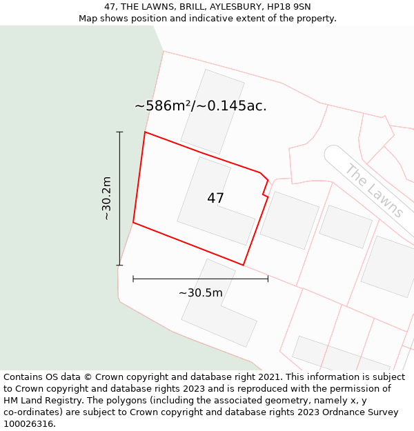 47, THE LAWNS, BRILL, AYLESBURY, HP18 9SN: Plot and title map