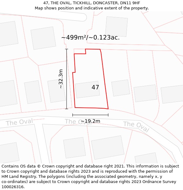 47, THE OVAL, TICKHILL, DONCASTER, DN11 9HF: Plot and title map