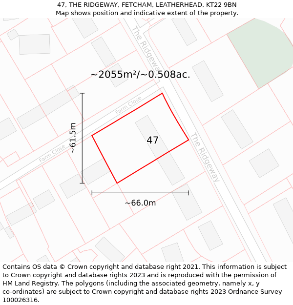 47, THE RIDGEWAY, FETCHAM, LEATHERHEAD, KT22 9BN: Plot and title map