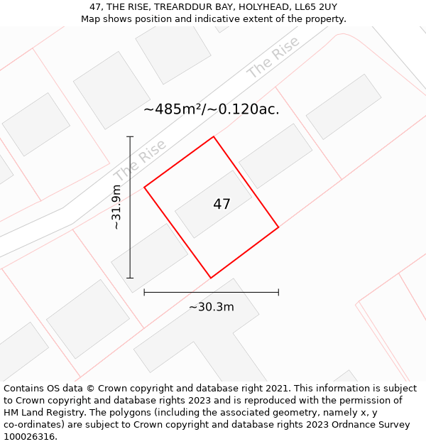 47, THE RISE, TREARDDUR BAY, HOLYHEAD, LL65 2UY: Plot and title map