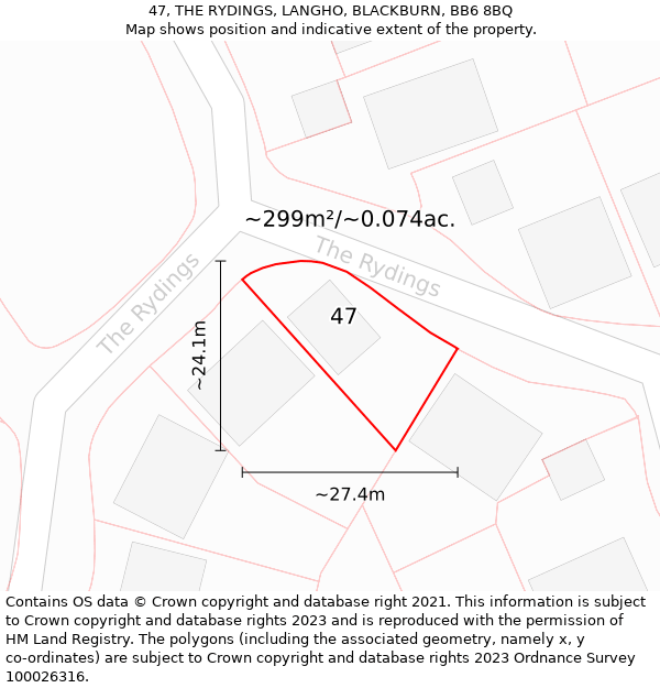 47, THE RYDINGS, LANGHO, BLACKBURN, BB6 8BQ: Plot and title map