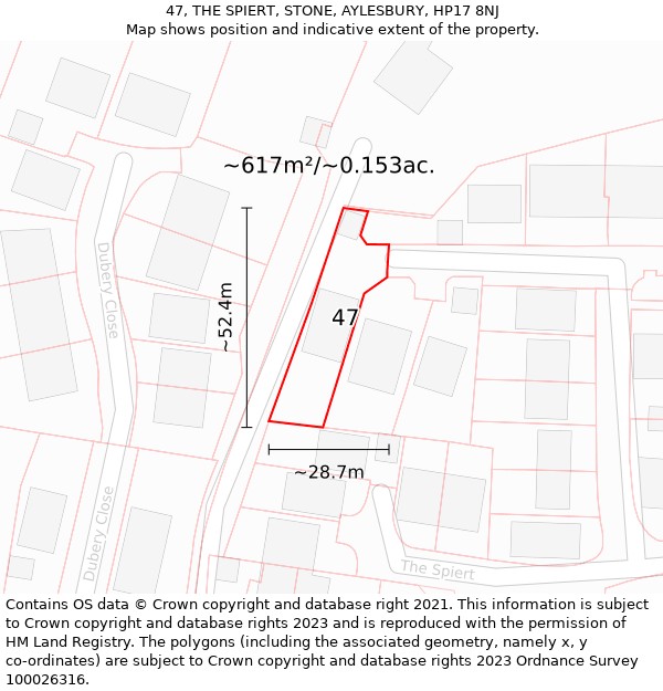 47, THE SPIERT, STONE, AYLESBURY, HP17 8NJ: Plot and title map