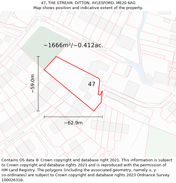 47, THE STREAM, DITTON, AYLESFORD, ME20 6AG: Plot and title map