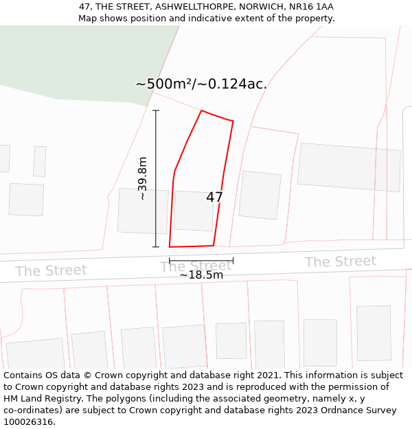 47, THE STREET, ASHWELLTHORPE, NORWICH, NR16 1AA: Plot and title map