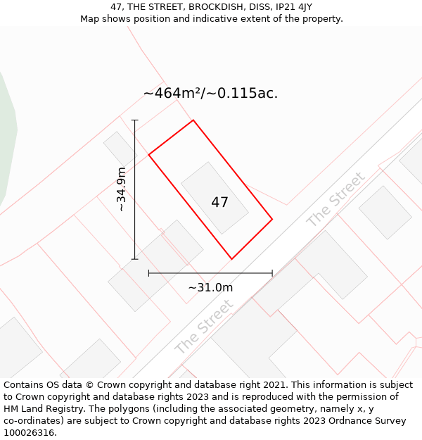 47, THE STREET, BROCKDISH, DISS, IP21 4JY: Plot and title map