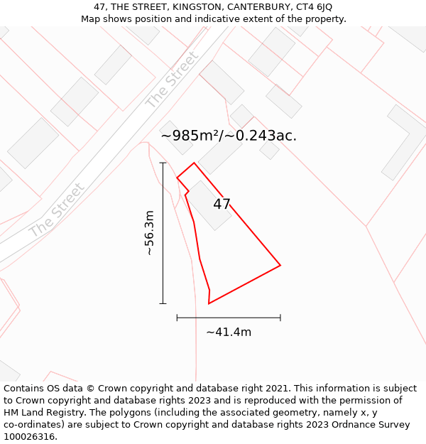 47, THE STREET, KINGSTON, CANTERBURY, CT4 6JQ: Plot and title map