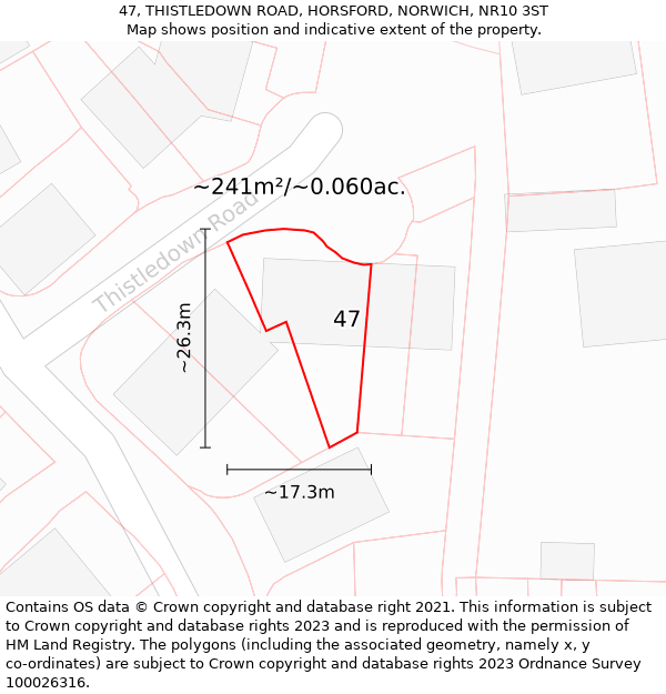 47, THISTLEDOWN ROAD, HORSFORD, NORWICH, NR10 3ST: Plot and title map