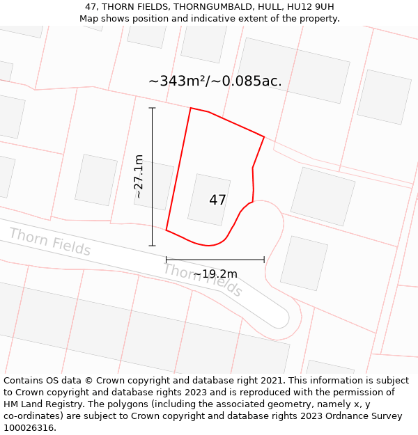 47, THORN FIELDS, THORNGUMBALD, HULL, HU12 9UH: Plot and title map