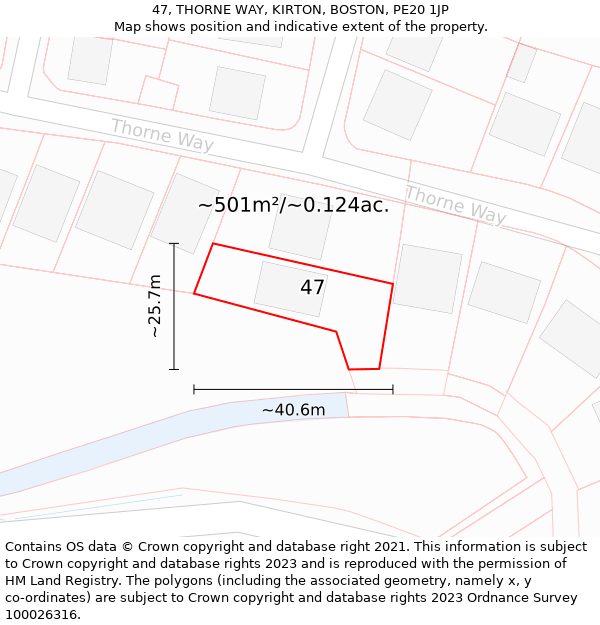 47, THORNE WAY, KIRTON, BOSTON, PE20 1JP: Plot and title map