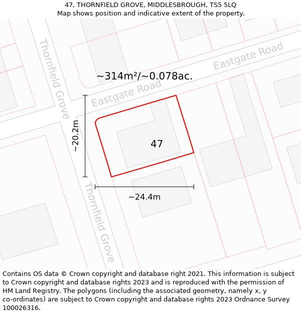 47, THORNFIELD GROVE, MIDDLESBROUGH, TS5 5LQ: Plot and title map