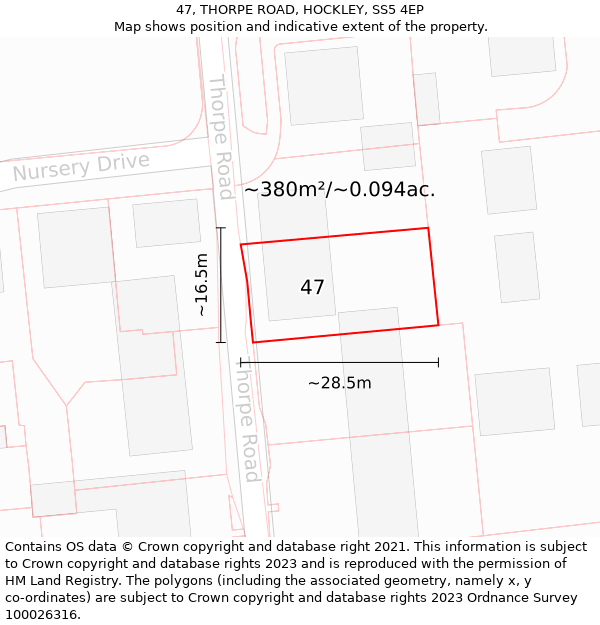 47, THORPE ROAD, HOCKLEY, SS5 4EP: Plot and title map